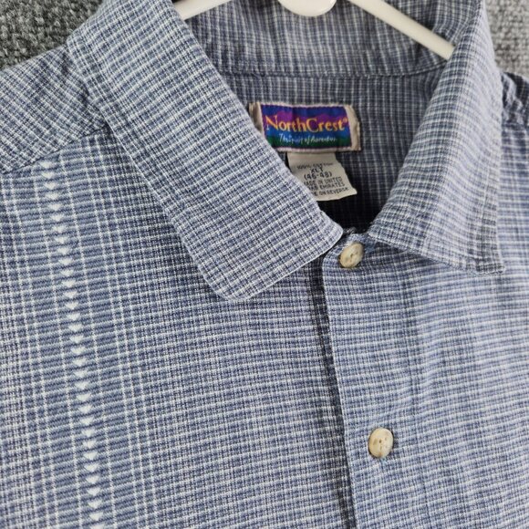 Northcrest Men XLT Tall Blue Check Short Sleeve Button Up Shirt Cotton Woven - Picture 8 of 14